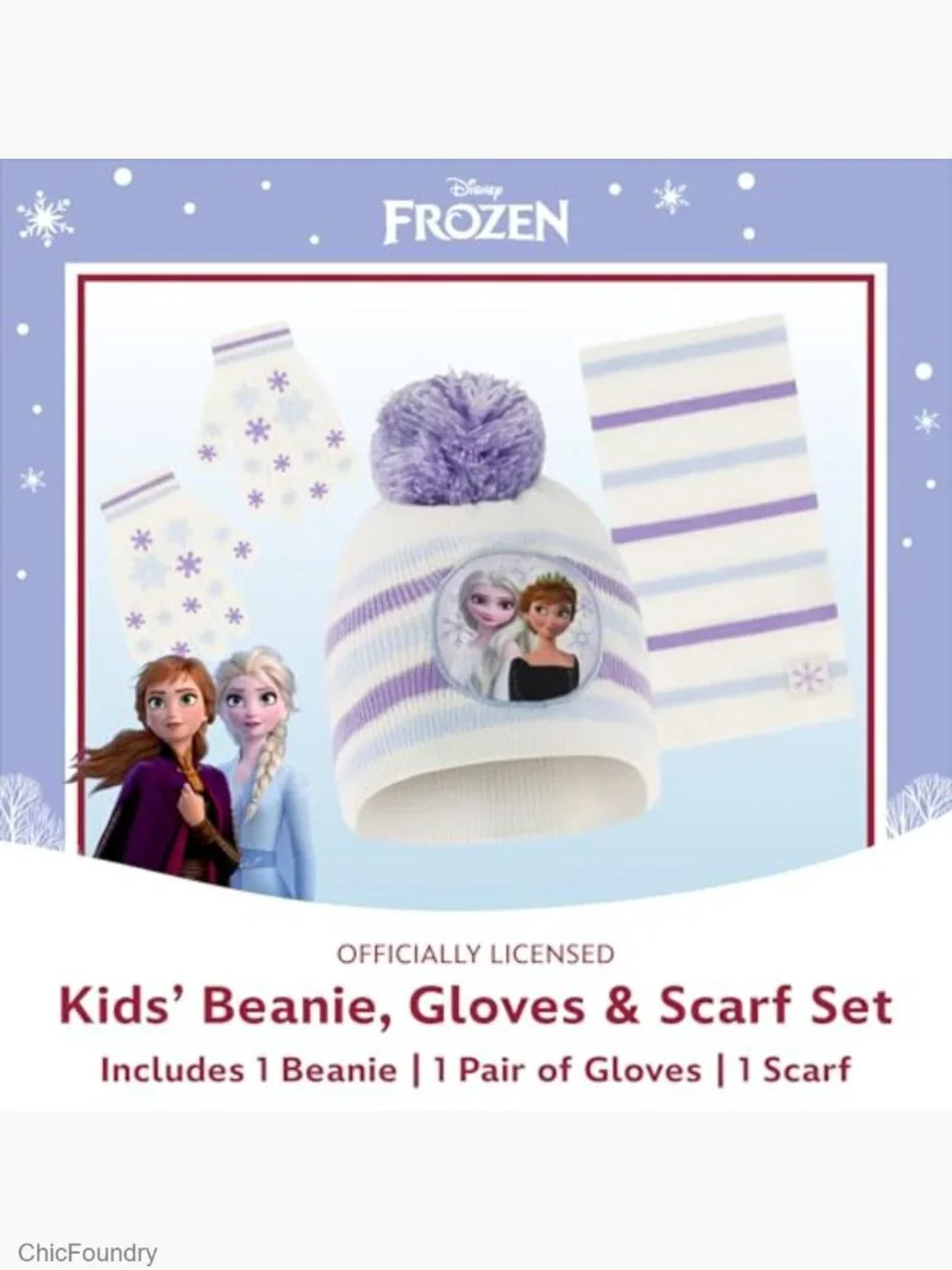 Frozen Girls Winter Hat Scarf Gloves Set 3pc